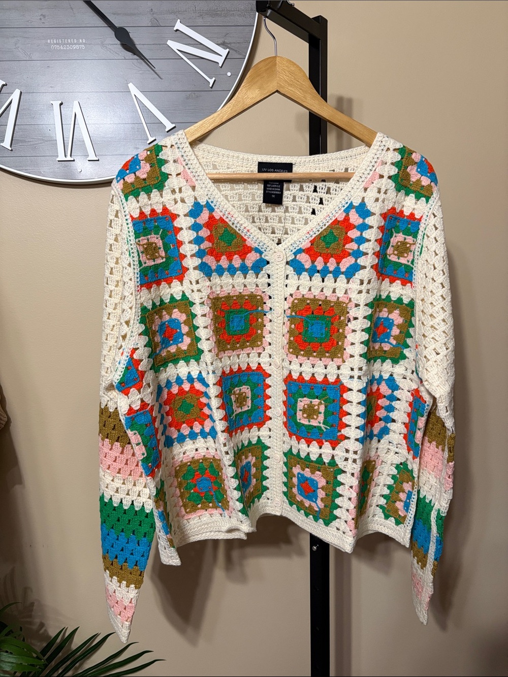 011 New Liv Los Angeles NWT Multicolor Crochet Cardigan - Picture 3 of 7